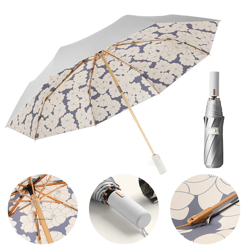 chinese promotional Automatic explosion-proof flush titanium silver parasol UV protection fold umbrella with logo rain umbrella