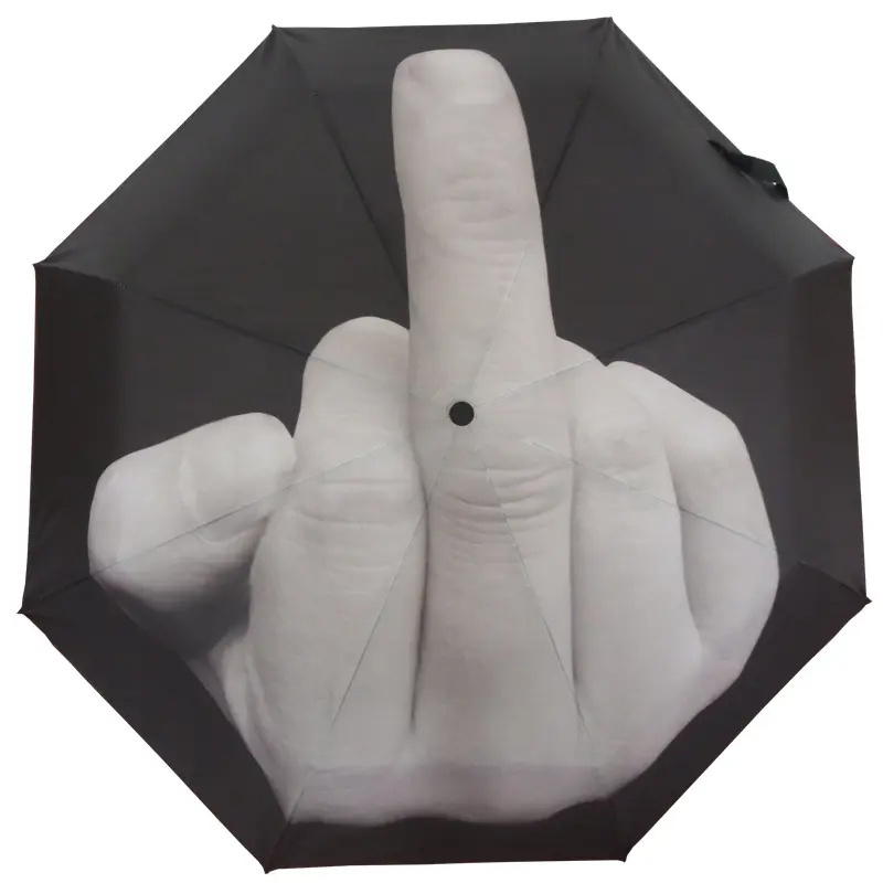 Amazon best selling vertical middle finger umbrella Folding Windproof UV Protection custom logo Compact Foldable Travel Umbrella