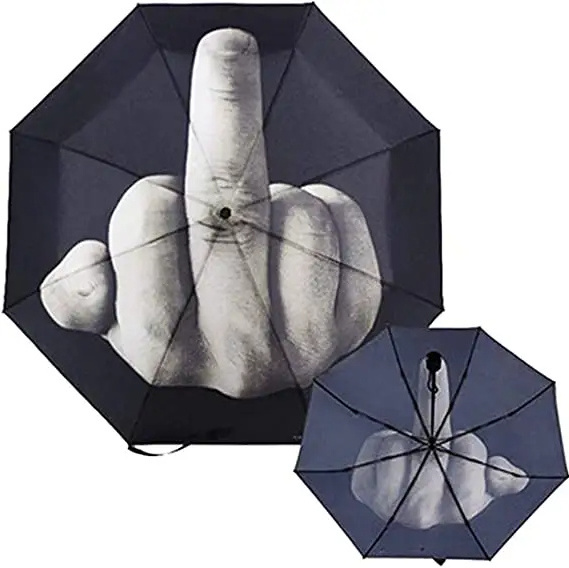 Amazon best selling vertical middle finger umbrella Folding Windproof UV Protection custom logo Compact Foldable Travel Umbrella