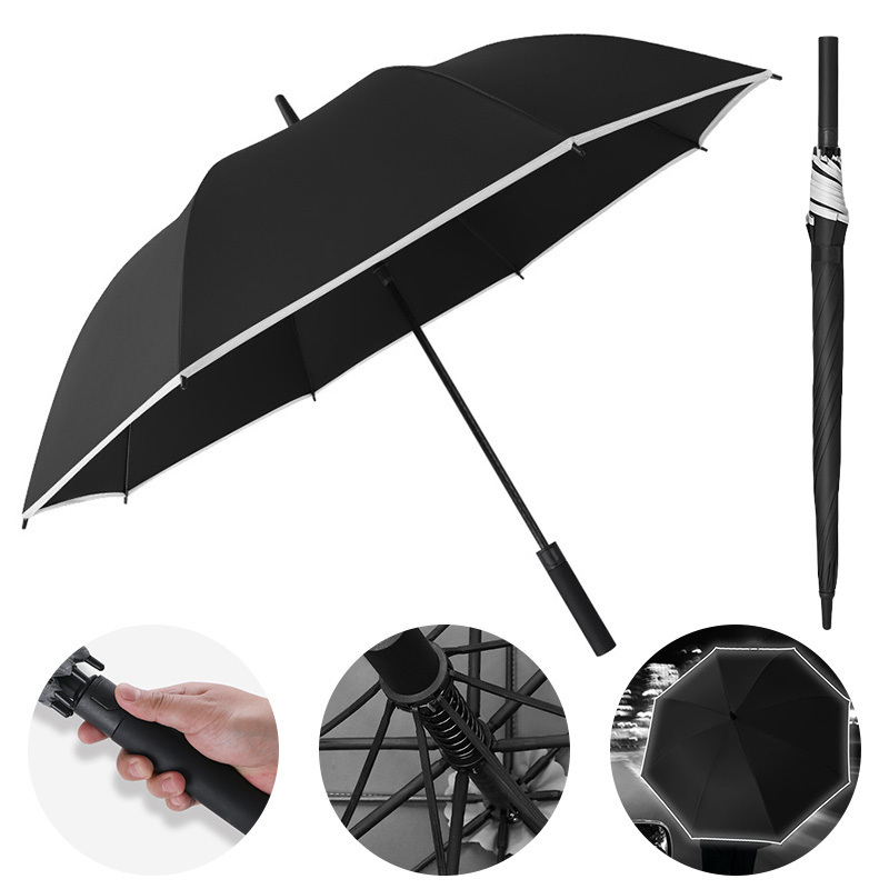 large golf umbrella reflective strip long handle umbrella strong resistance to wind and rain double straigh golf umbrella