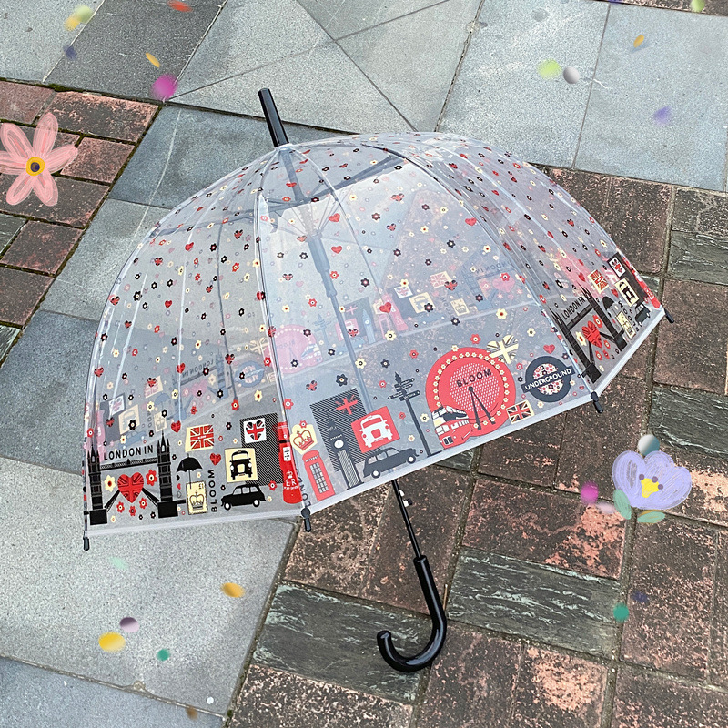 umbrella Factory Custom logo painted pvc clear dome rain Colorful glass long handle automatic straight transparent umbrella