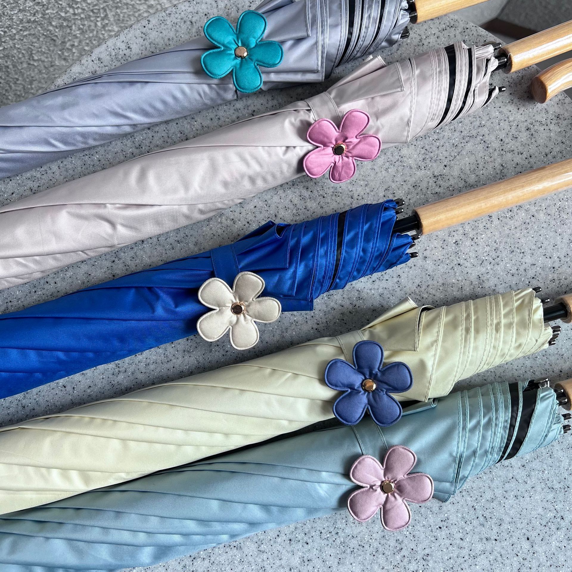 custom Korean flower bud advanced sense straight umbrella long handle wooden curved handle sun windproof straight umbrella