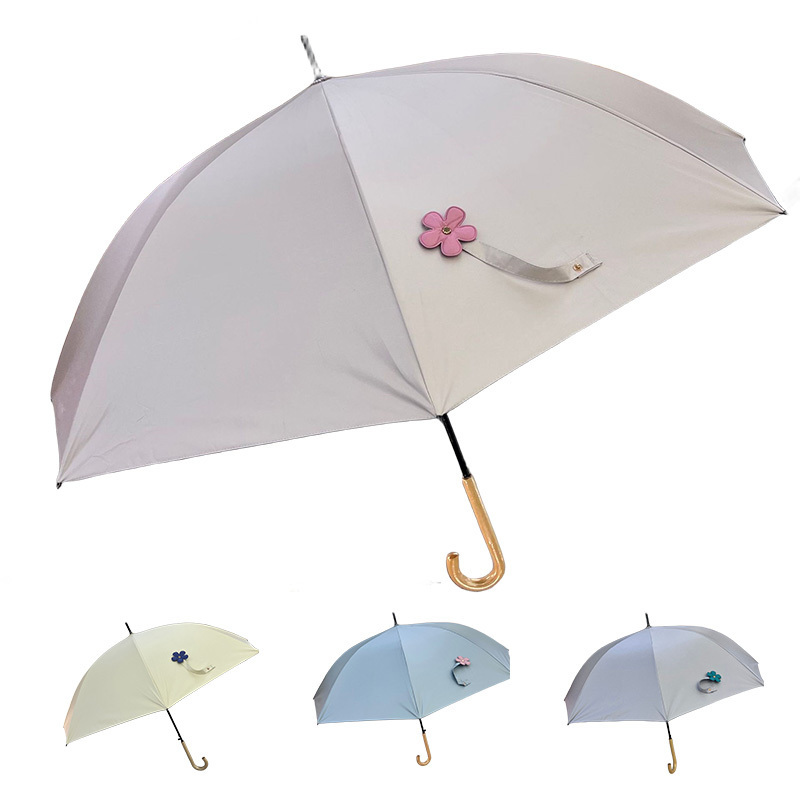 custom Korean flower bud advanced sense straight umbrella long handle wooden curved handle sun windproof straight umbrella