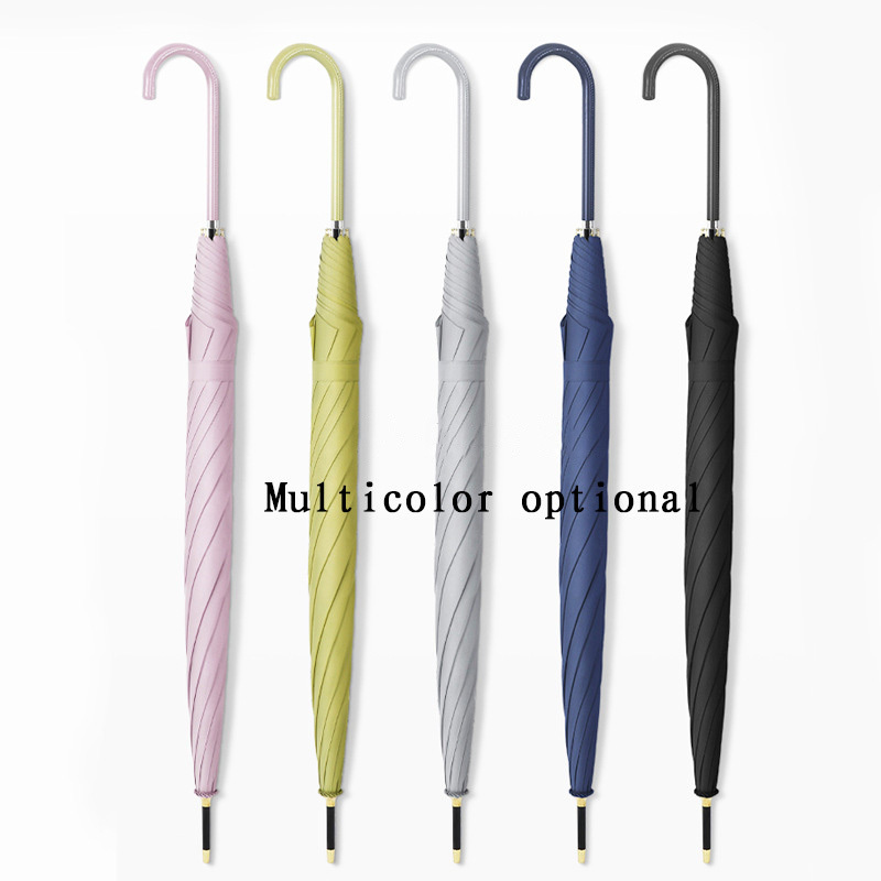 Factory Wholesale pure color straight umbrella art umbrella female rain windproof long handle fiber custom umbrella with logo