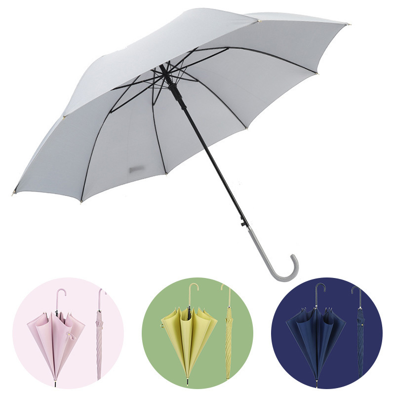 Factory Wholesale pure color straight umbrella art umbrella female rain windproof long handle fiber custom umbrella with logo