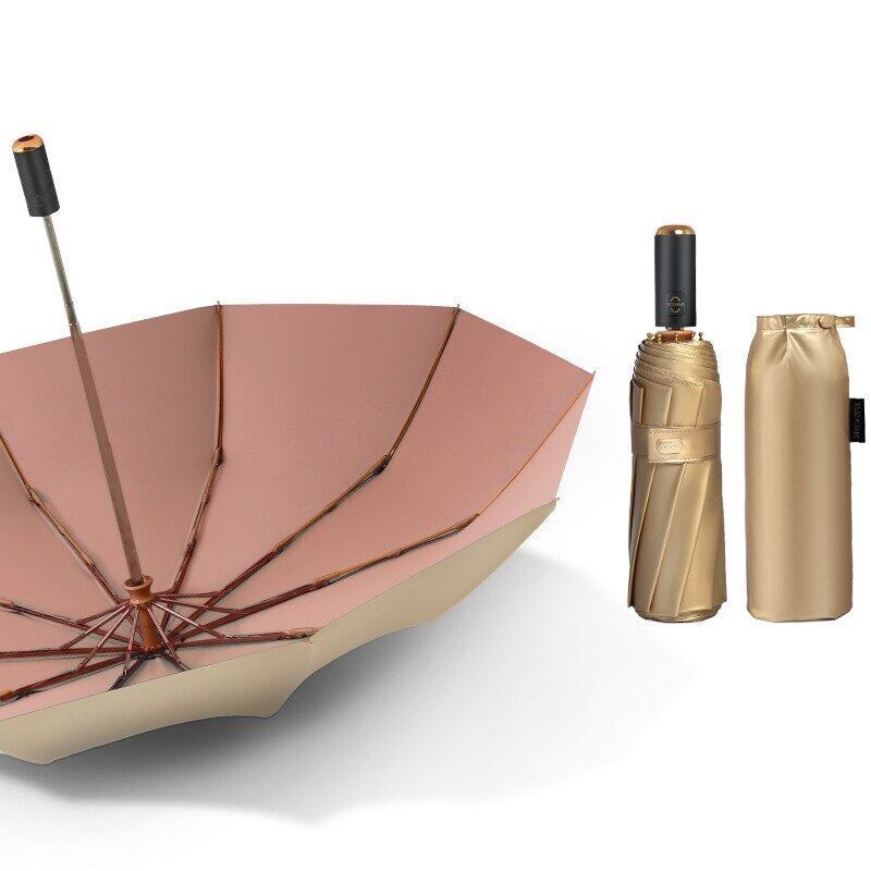 high quality 3 Folding Umbrella High-end Luxury UV Protection Windproof Business Golden Automatic Umbrella