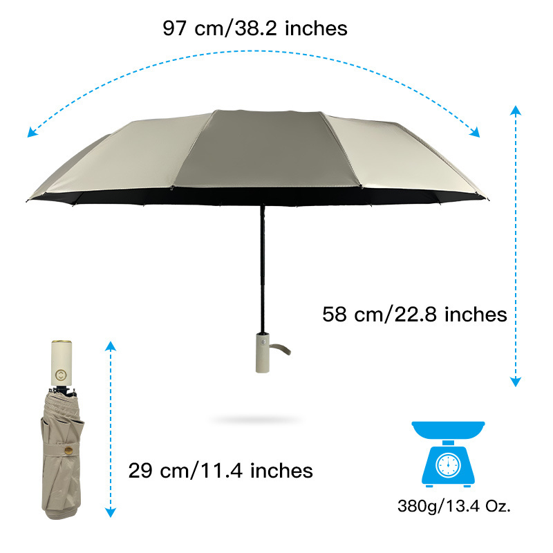 Portable 12 Rib 23Inch Reverse Automatic 3 Folding waterproof  With Silver Strip Anti uv personal Umbrella with logo paraguas