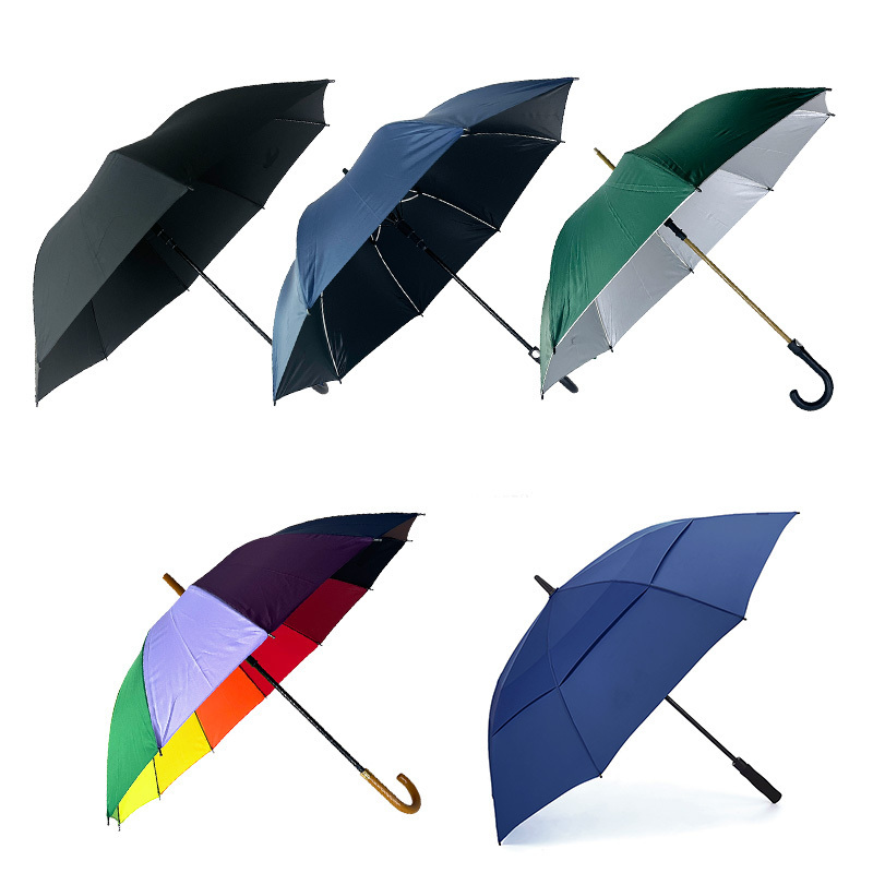 high quality Mixed 5 pieces Large  Umbrella windproof  wooden handle windproof Anti-UV Sun Rain Stick  Straight Umbrella