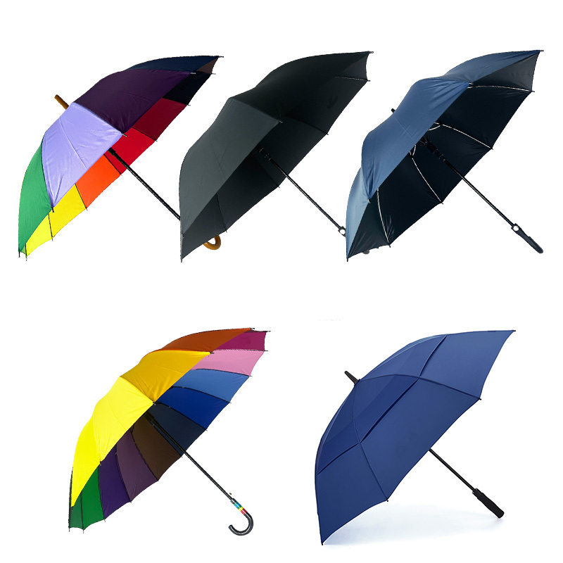 high quality Mixed 5 pieces Large  Umbrella windproof  wooden handle windproof Anti-UV Sun Rain Stick  Straight Umbrella