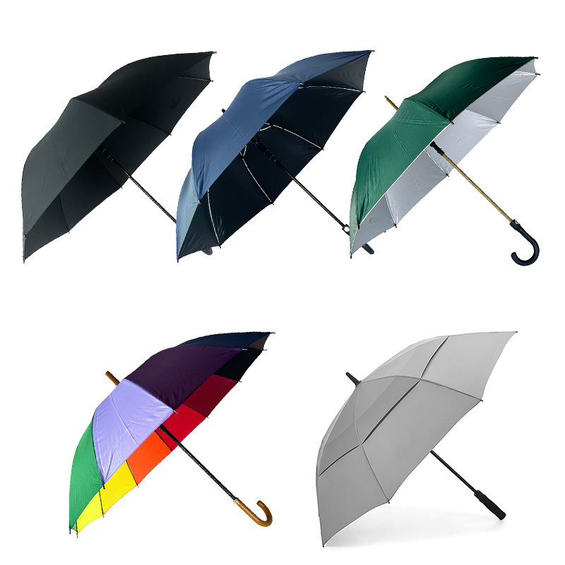 high quality Mixed 5 pieces Large  Umbrella windproof  wooden handle windproof Anti-UV Sun Rain Stick  Straight Umbrella