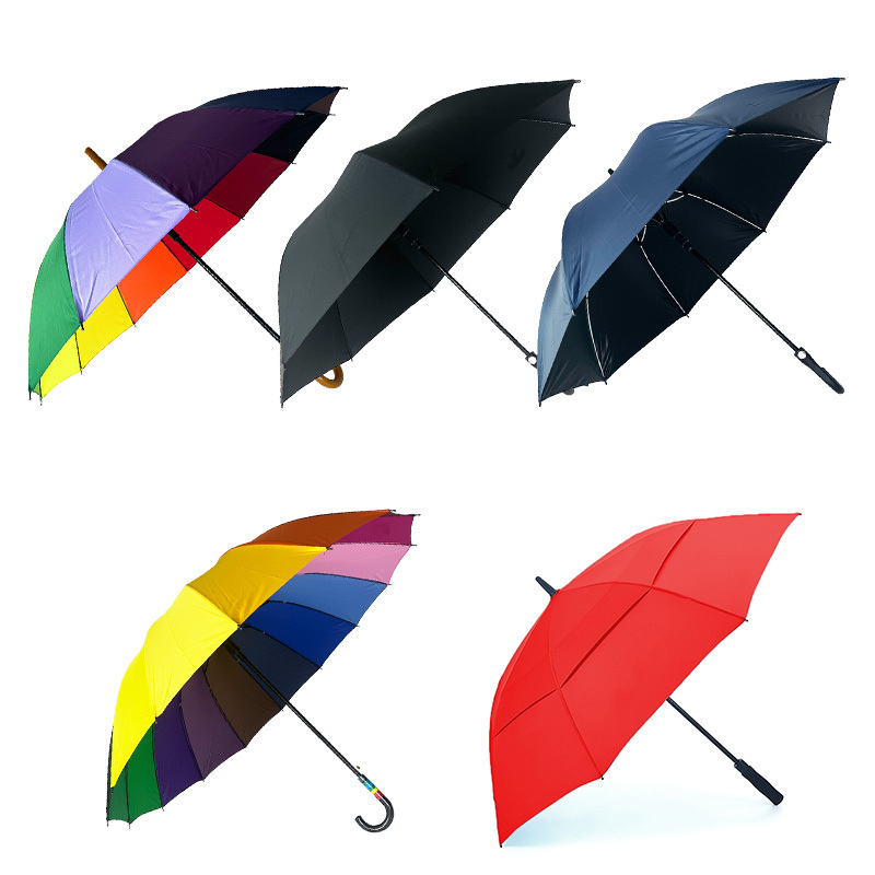 high quality Mixed 5 pieces Large  Umbrella windproof  wooden handle windproof Anti-UV Sun Rain Stick  Straight Umbrella