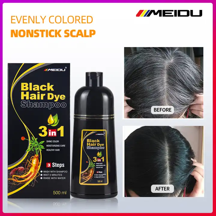 OEM private label wholesale hair care meidu 500ML herbal ppd and ammonia free black dye hair color shampoo