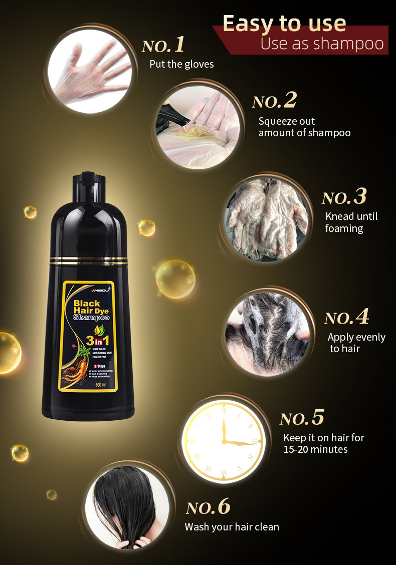 OEM private label wholesale hair care meidu 500ML herbal ppd and ammonia free black dye hair color shampoo