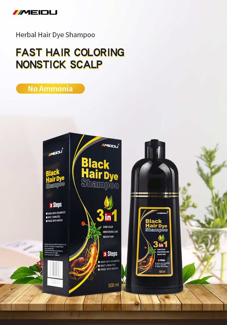 OEM private label wholesale hair care meidu 500ML herbal ppd and ammonia free black dye hair color shampoo