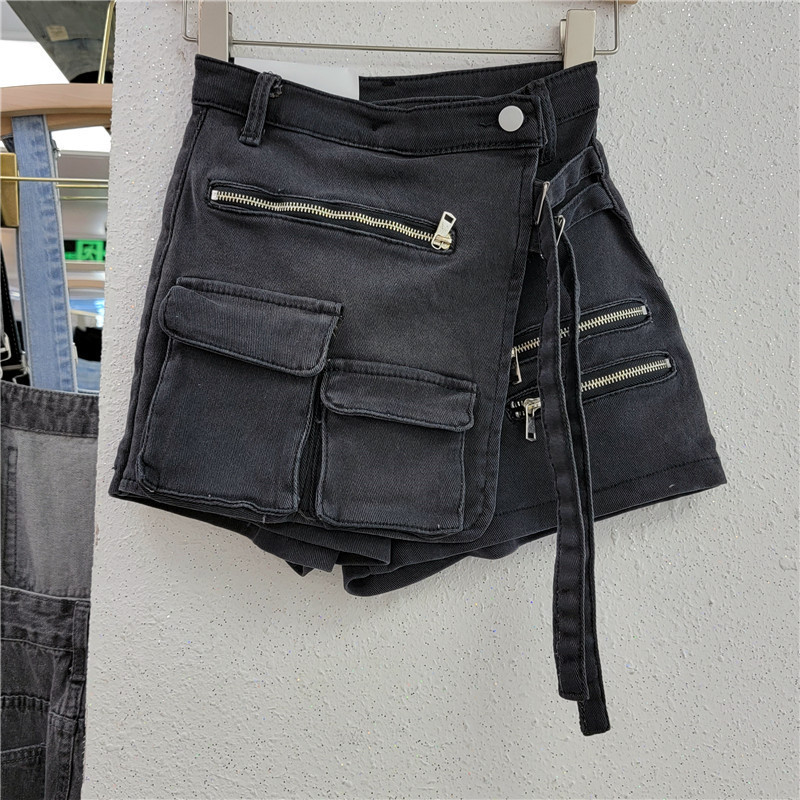 sexy girls mini skirt women sexy multi pocket cargo utility zipper mini skirt jeans denim shorts for women denim skort