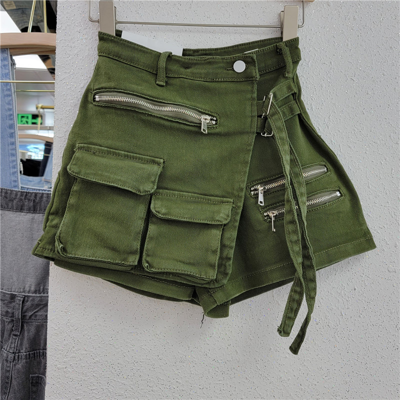 sexy girls mini skirt women sexy multi pocket cargo utility zipper mini skirt jeans denim shorts for women denim skort