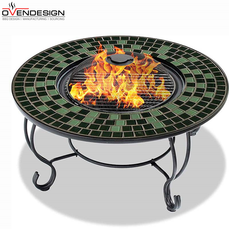 Exquisite Structure Garden Supplies Fire Bowl BBQ Grill Poker Glass Top Table Outdoor Fire Pit With Center Lid