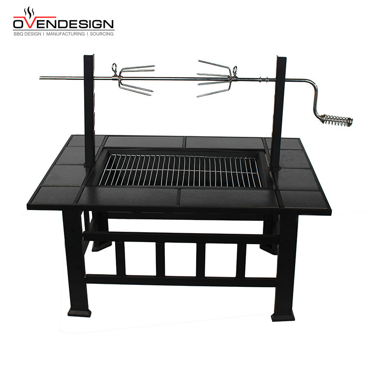 Fast Dispatch Outdoor Large Capacity Poker Charcoal Garden Fire Pit Chromed Barbecue Grill With Fire Pit Kit