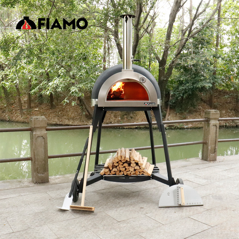 FIAMO  Freestanding Wood Fired Clay Pizza Oven Clay Outdoor Stove for Outdoor Kitchen