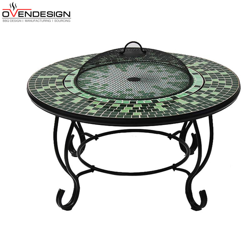 Exquisite Structure Garden Supplies Fire Bowl BBQ Grill Poker Glass Top Table Outdoor Fire Pit With Center Lid