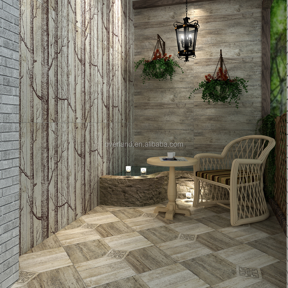 Floor porcelain tile wood medallions