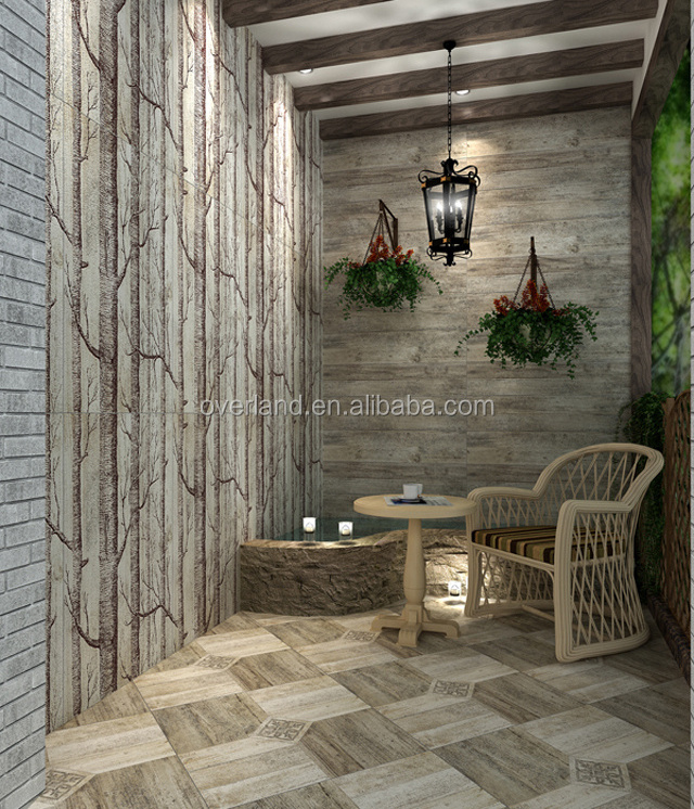 Floor porcelain tile wood medallions