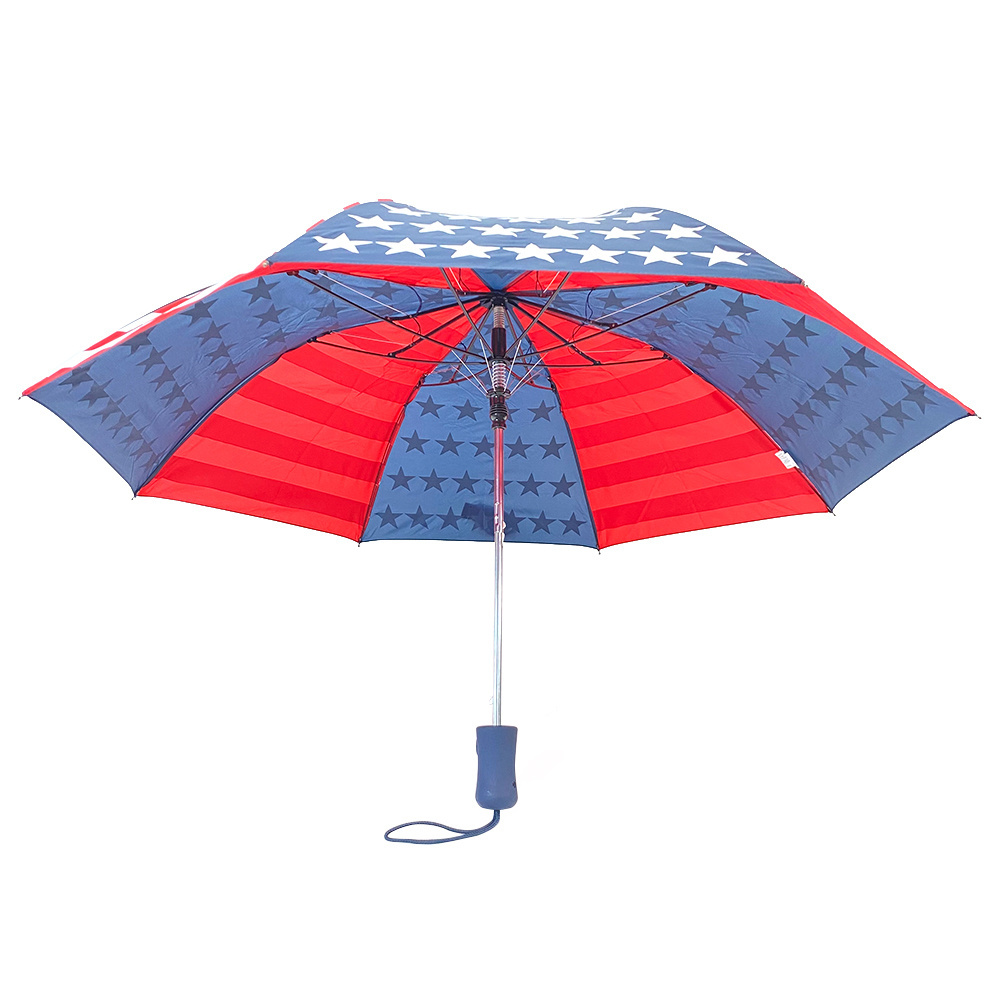 Ovida Customized USA silk printing  2 fold umbrella auto open pongee umbrella for wind poof national flag  umbrella