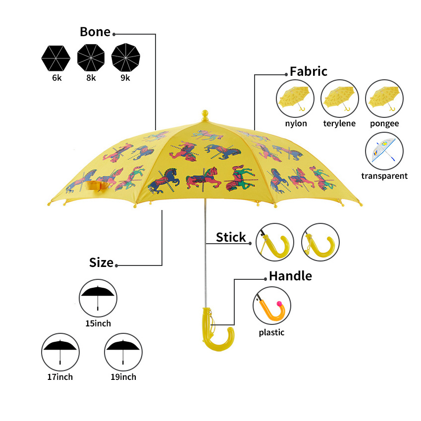 Ovida animal cute logo printing custom kids umbrella color changing when wet umbrella for child