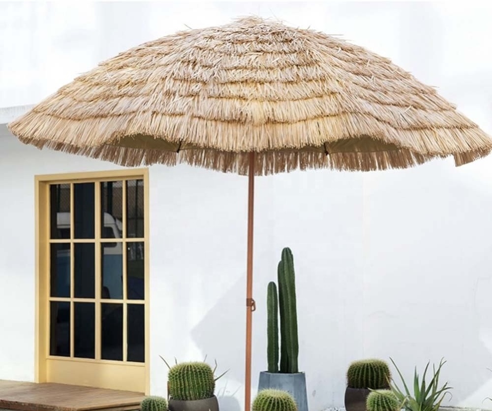 Ovida Wholesale 2m Parasol Pool Waterproof Fabricated Palm Leaf Straw Thatch Roofing Beach Umbrella