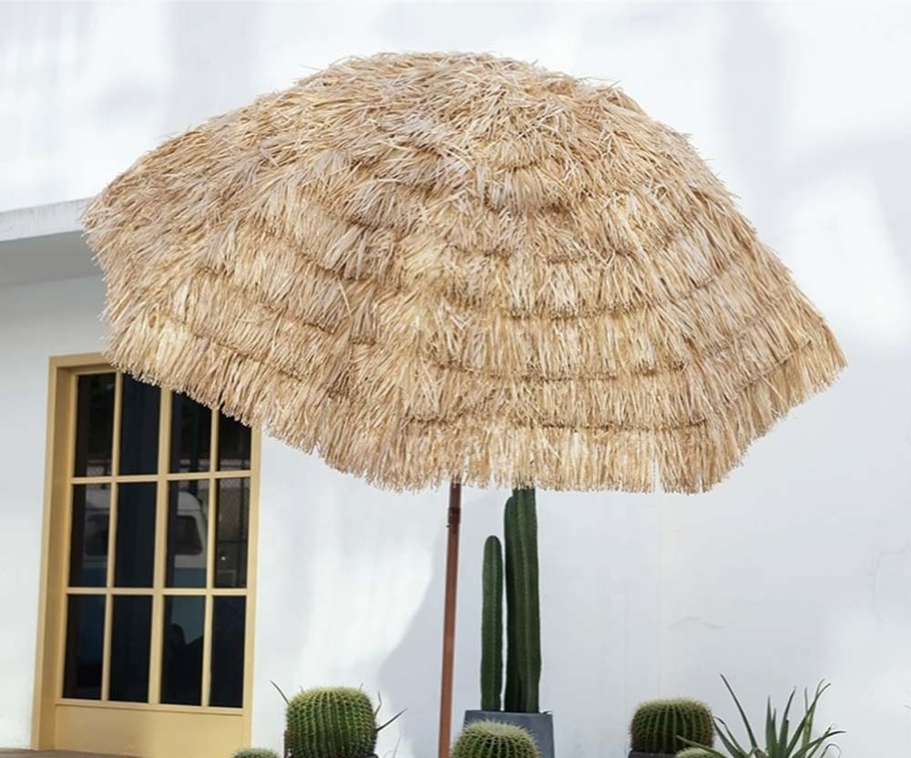 Ovida Wholesale 2m Parasol Pool Waterproof Fabricated Palm Leaf Straw Thatch Roofing Beach Umbrella