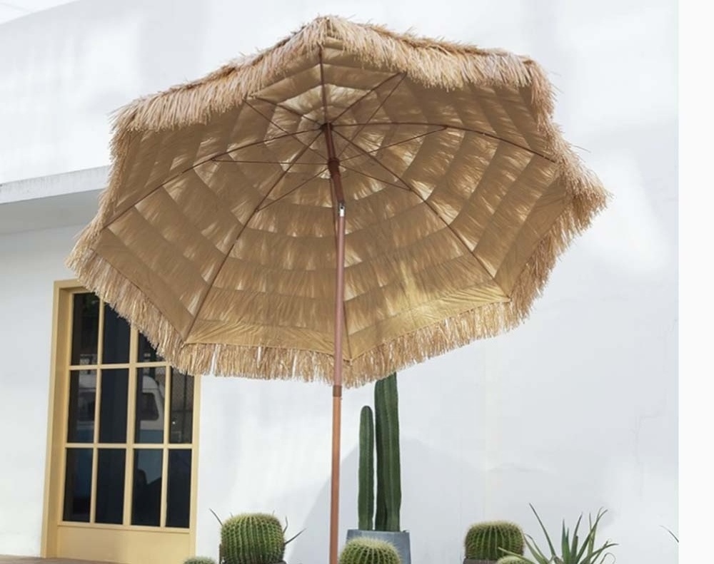 Ovida Wholesale 2m Parasol Pool Waterproof Fabricated Palm Leaf Straw Thatch Roofing Beach Umbrella