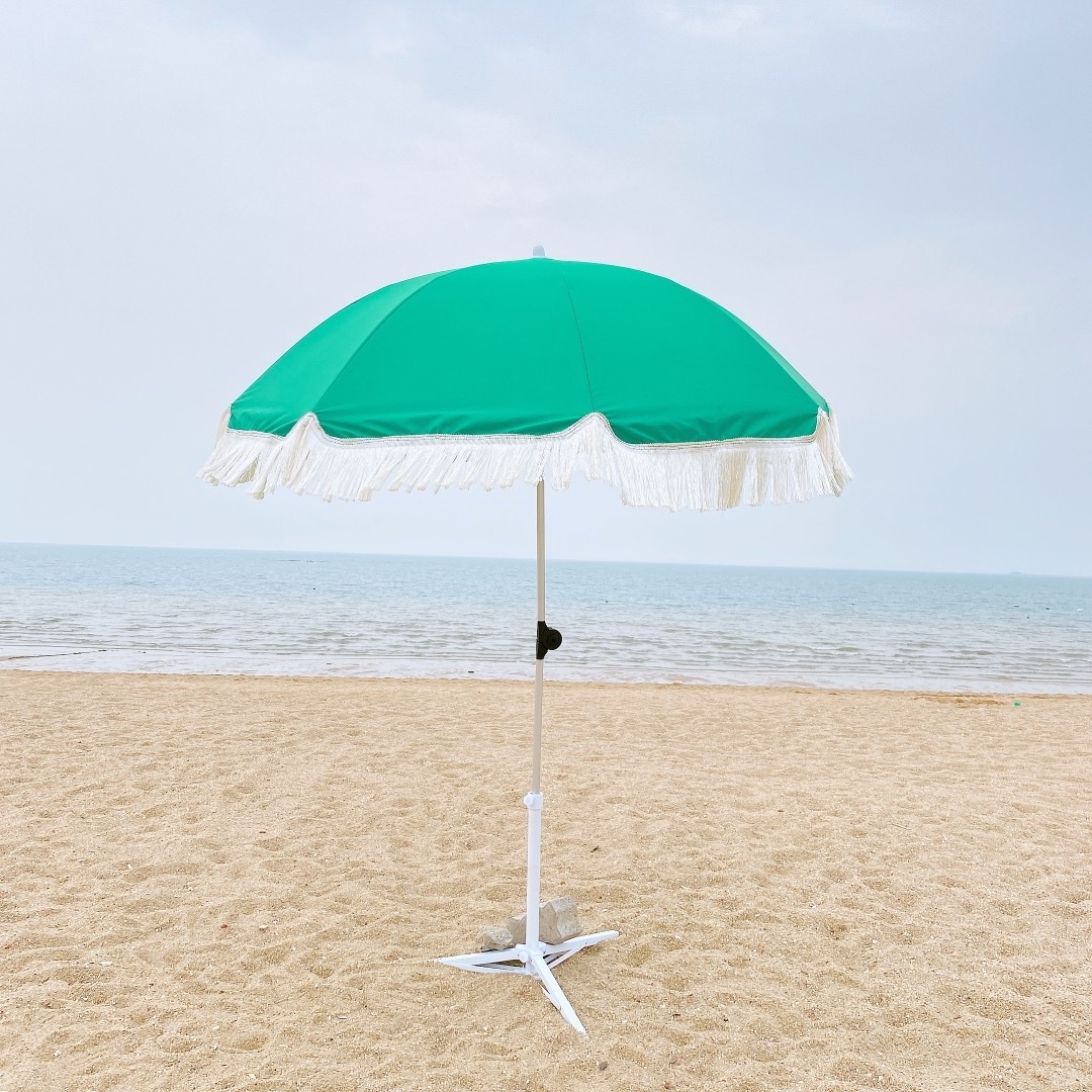 Ovida 2M Outdoor Furniture Tilt Wood Painting Parasol Patio Green Color Umbrella With Tassels