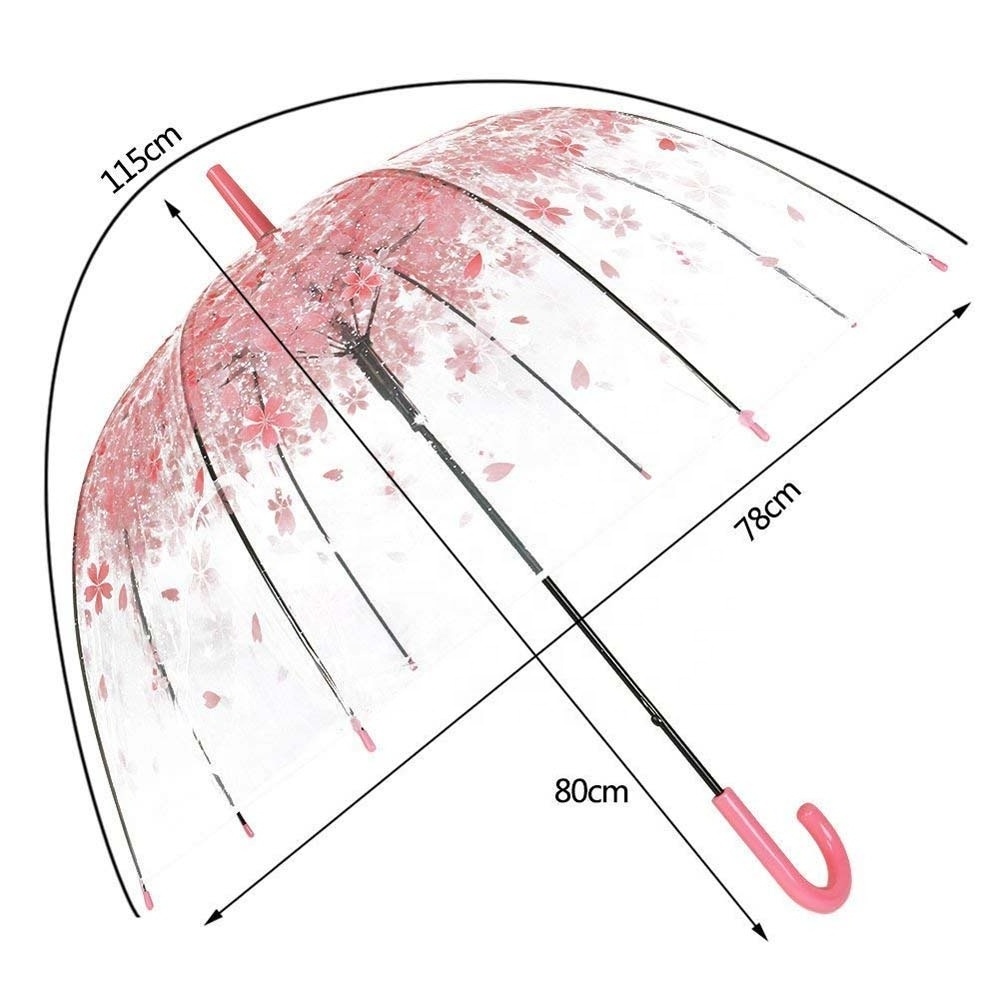 Ovida custom logo prints umbrella clear plastic pvc bubble dome pink sakura umbrella