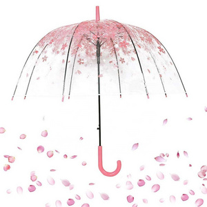 Ovida custom logo prints umbrella clear plastic pvc bubble dome pink sakura umbrella