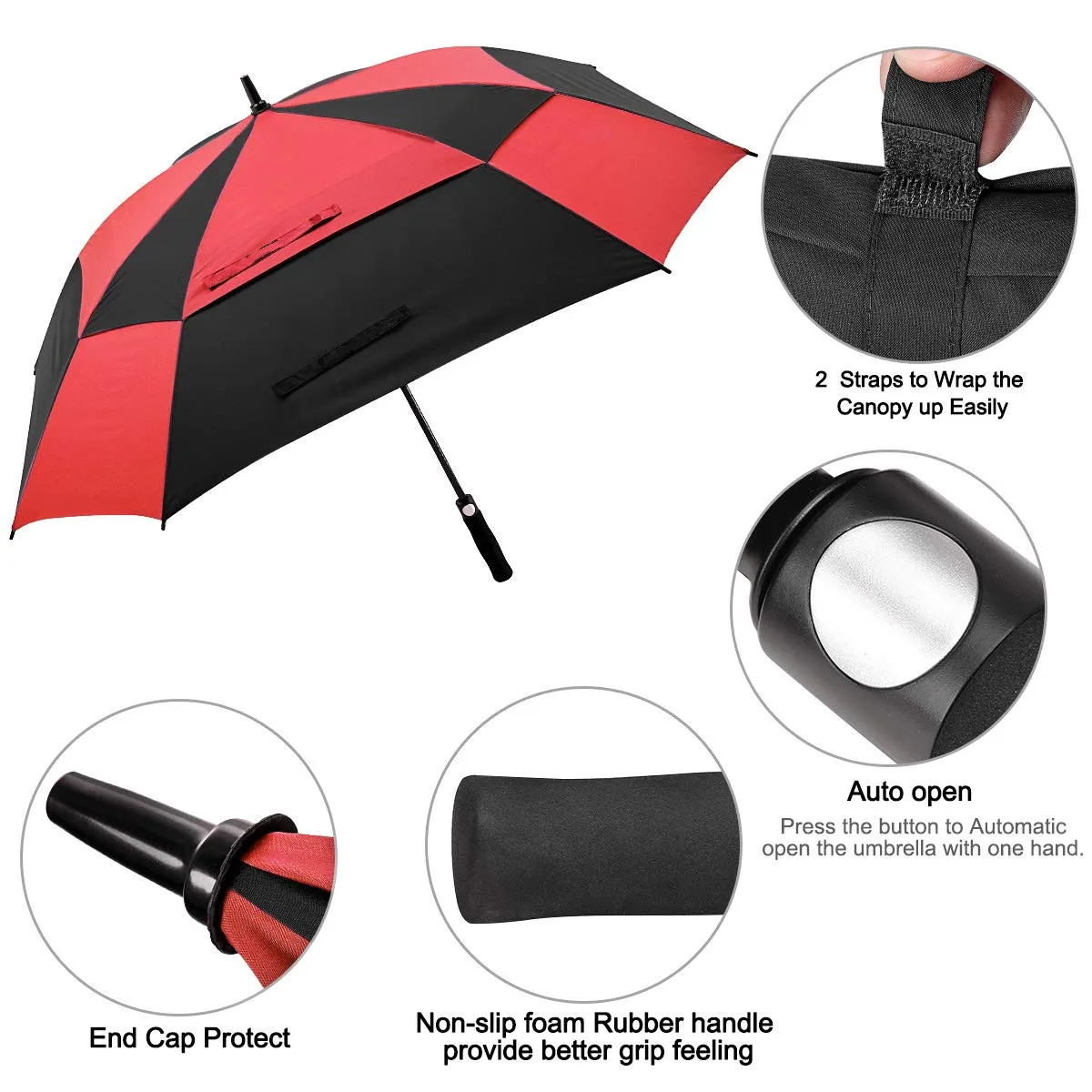 Ovida large golf umbrella windproof double layer canopy vented auto open straight golf umbrellas for custom logo print ads