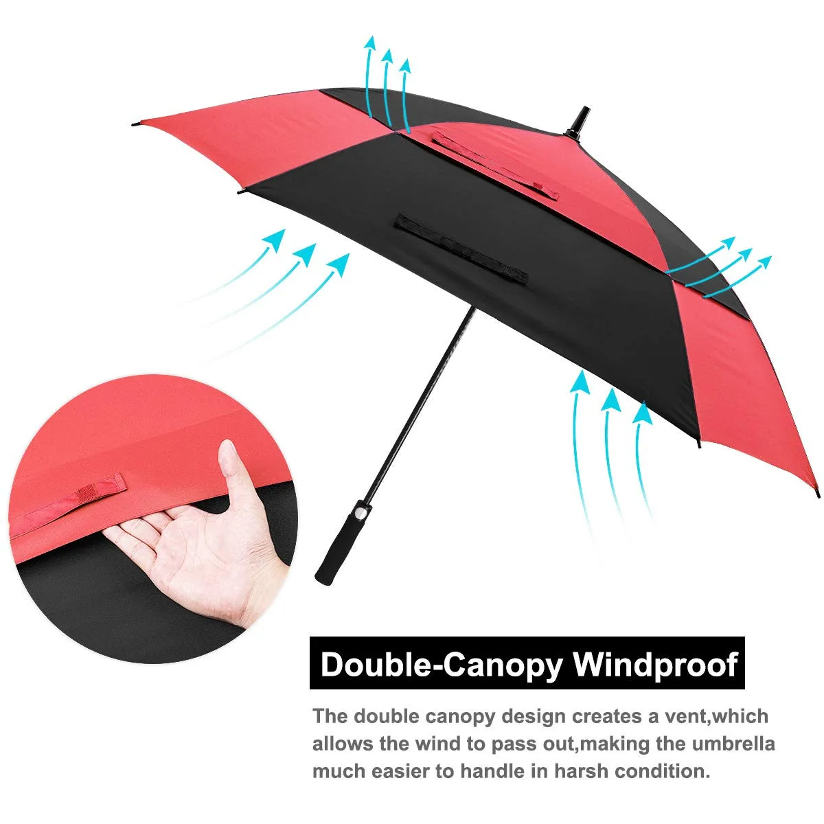 Ovida large golf umbrella windproof double layer canopy vented auto open straight golf umbrellas for custom logo print ads