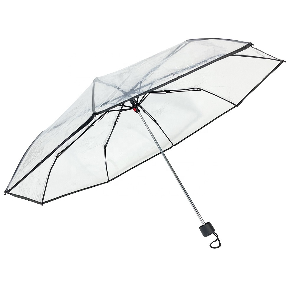 Ovida Cheap Plastic Umbrella Custom Transparent Clear Compact Umbrella For Travelling Folding Umbrella Clear