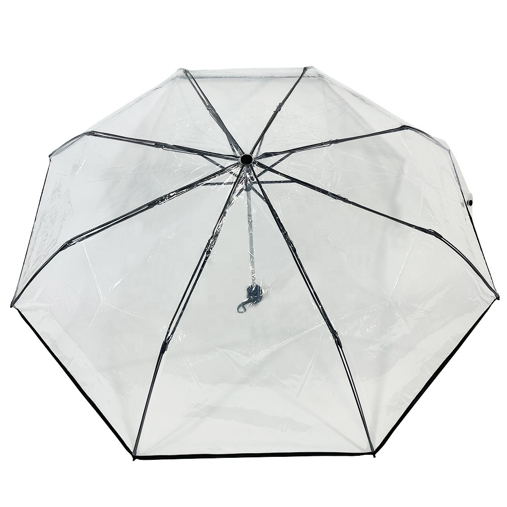 Ovida Cheap Plastic Umbrella Custom Transparent Clear Compact Umbrella For Travelling Folding Umbrella Clear