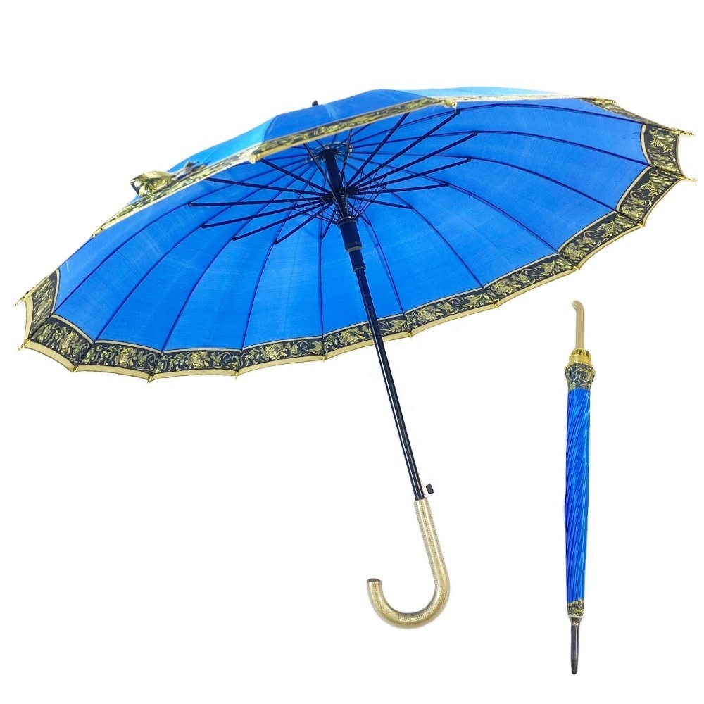 Ovida  Wholesale Large India Umbrella Shaft Windproof Waterproof Automatic Umbrellas16K ribs black frame satin Umbrella