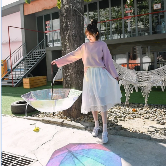 Ovida Laser change color iridescent clear Transparent Umbrella Colorful Gradient Plastic PVC Glitter  Umbrella