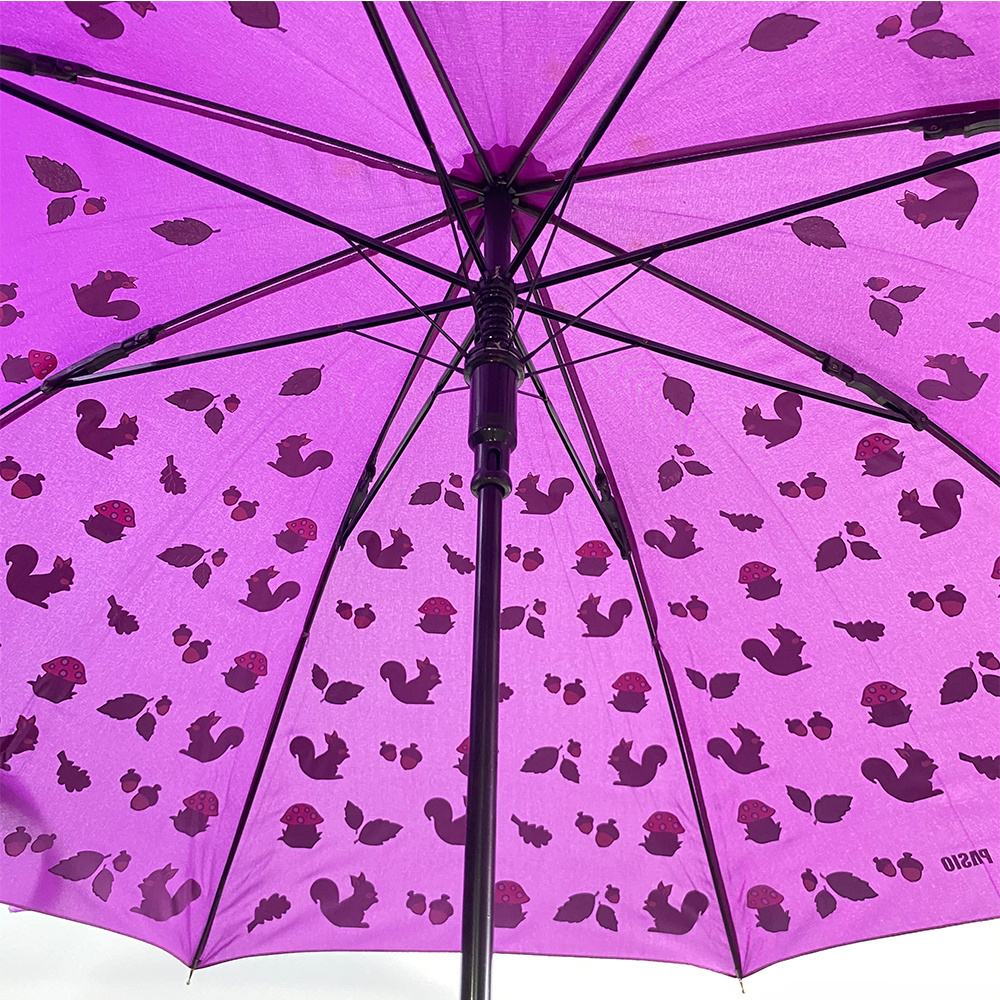 Ovida Auto Open long crook handle nice purple color straight umbrella custom logo printed cute paraguas umbrellas