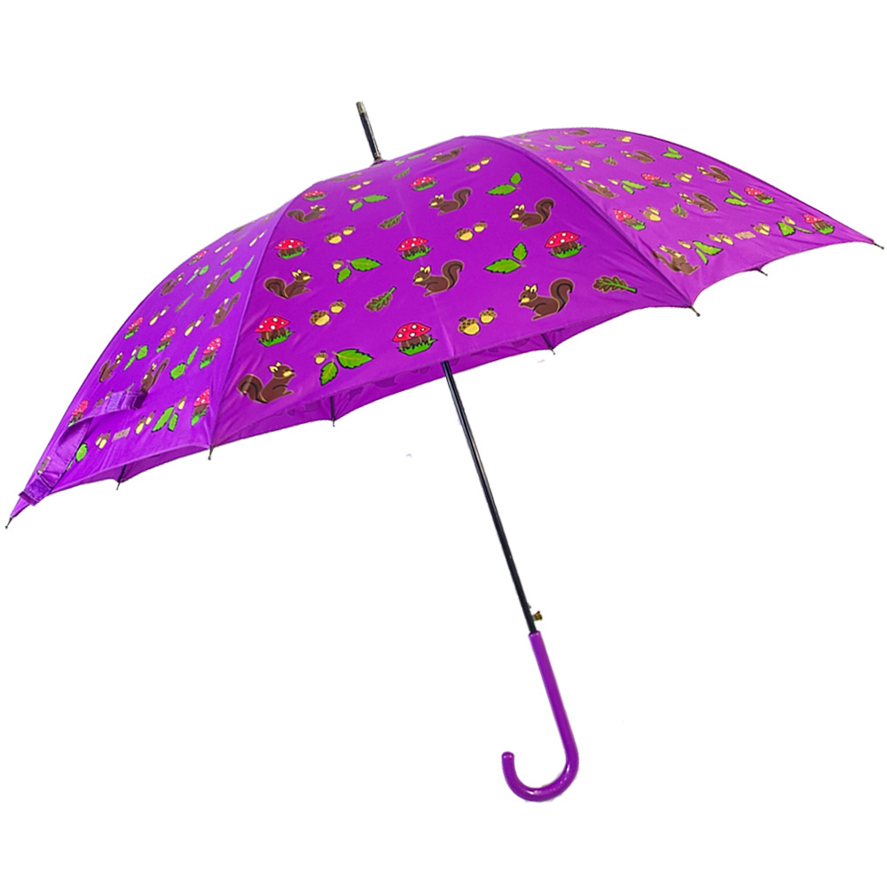 Ovida Auto Open long crook handle nice purple color straight umbrella custom logo printed cute paraguas umbrellas