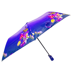 Ovida Custom high quality sun umbrella beauty purple flowers semi-automatic  folding rain umbrella with logo customized