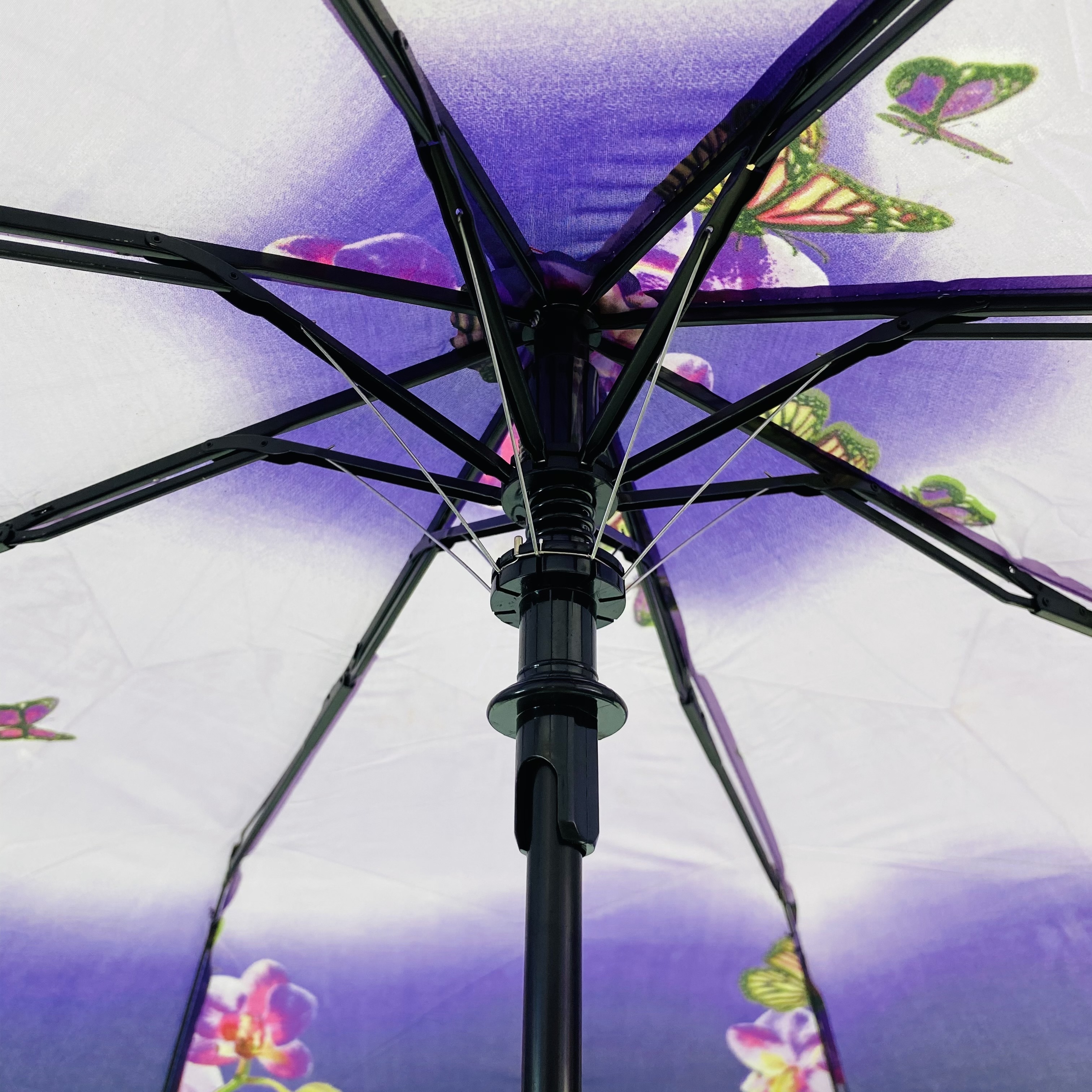 Ovida Custom high quality sun umbrella beauty purple flowers semi-automatic  folding rain umbrella with logo customized