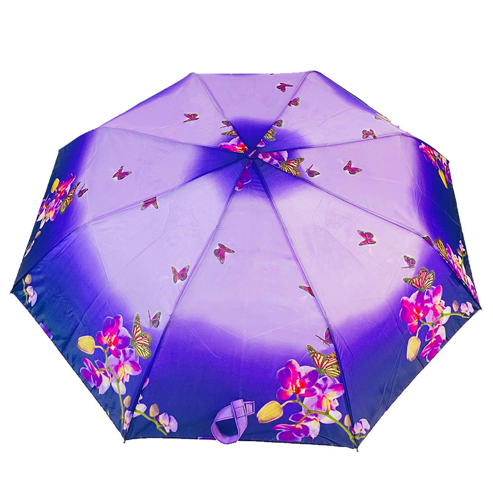 Ovida Custom high quality sun umbrella beauty purple flowers semi-automatic  folding rain umbrella with logo customized