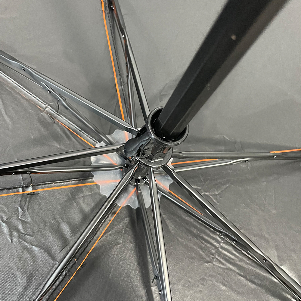 OVIDA 3 folding orange parasol black UV coating with custom silver shinning logo umbrella