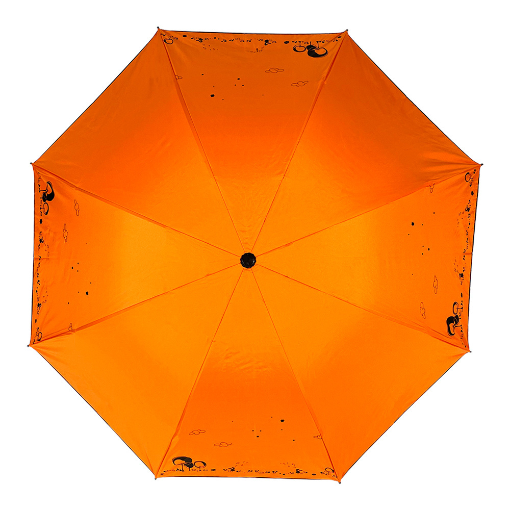 OVIDA 3 folding orange parasol black UV coating with custom silver shinning logo umbrella