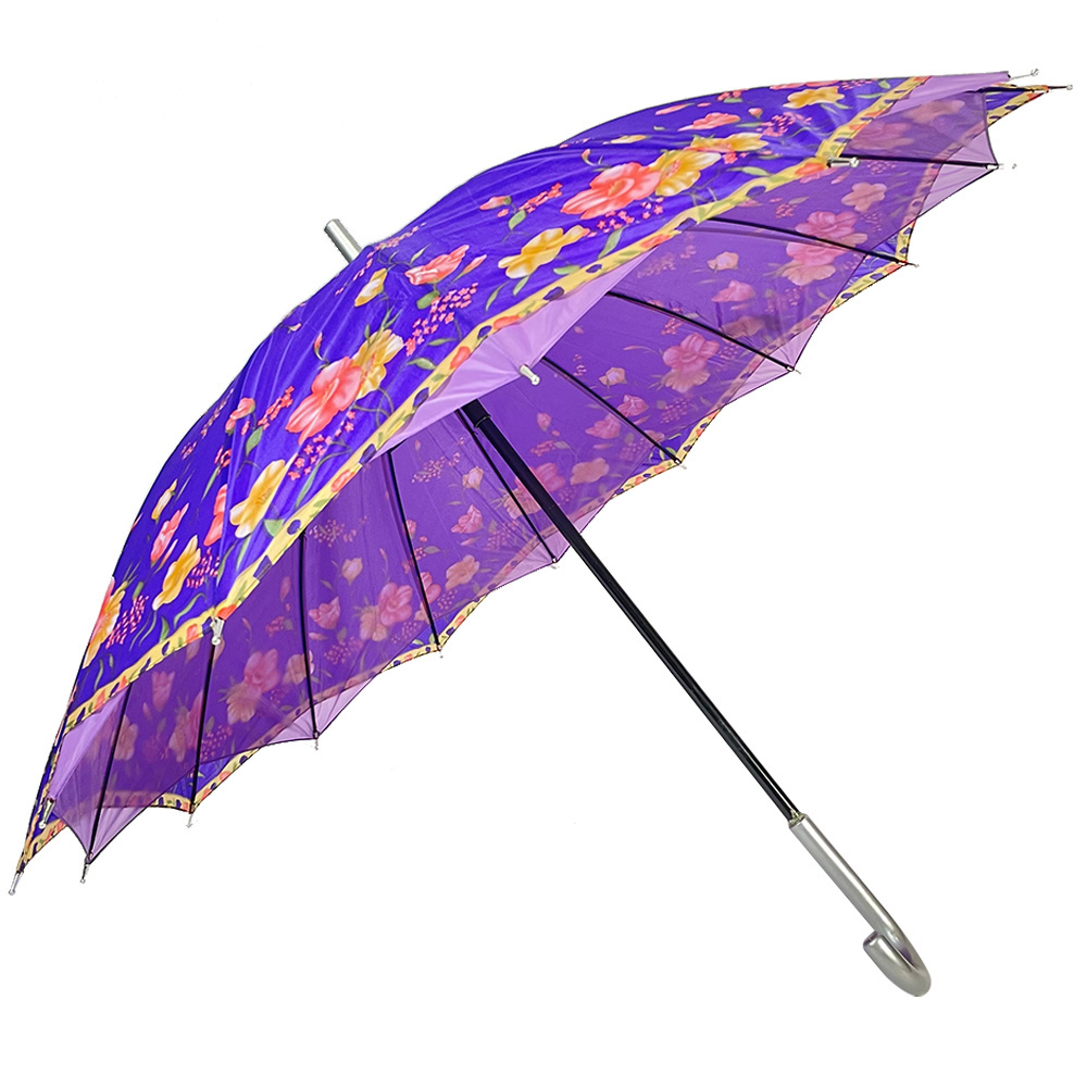 Ovida  Indian style Long Stick for Ladies Strong Windproof Rainproof double layer full print flower Customized Umbrella