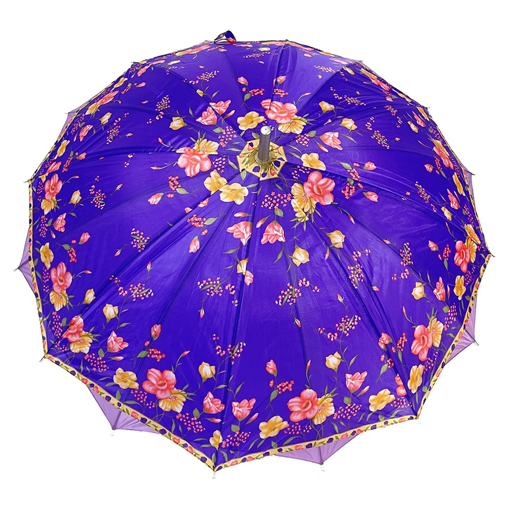 Ovida  Indian style Long Stick for Ladies Strong Windproof Rainproof double layer full print flower Customized Umbrella