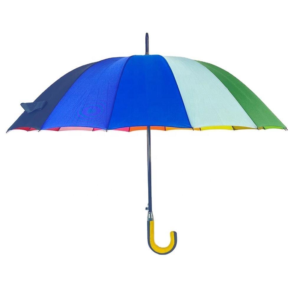 OVIDA 23 Inch 16 Ribs Rainbow Umbrella Colorful Crook Handle Custom Umbrella